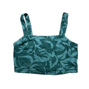 NWT Madewell Womens Medium Abbie Breezewoven Crop Top Teal Tropical Smocked Tank